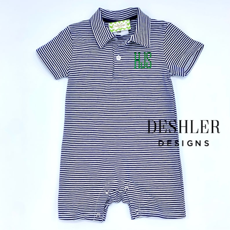 Navy Polo Romper, Navy Shortalls, Toddler Boys Monogram Romper, Baby ...