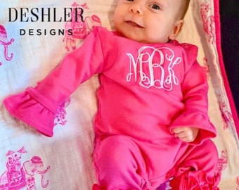 Monogram ruffle romper, ruffle romper, girls romper, ruffled romper, baby girl romper, baby girl gift, monogram romper, monogrammed romper