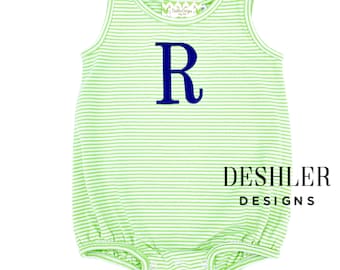 Boys green Bubble, Green Monogram Bubble, Monogram green bubble, boys ministripe bubble, Baby Boy Bubble, monogram Baby Boy clothes