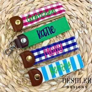 Gingham Key Fob, gingham keychain, pink gingham keychain, Blue gingham keychain, black gingham keychain, GIngham key fob, Monogram Key Fob