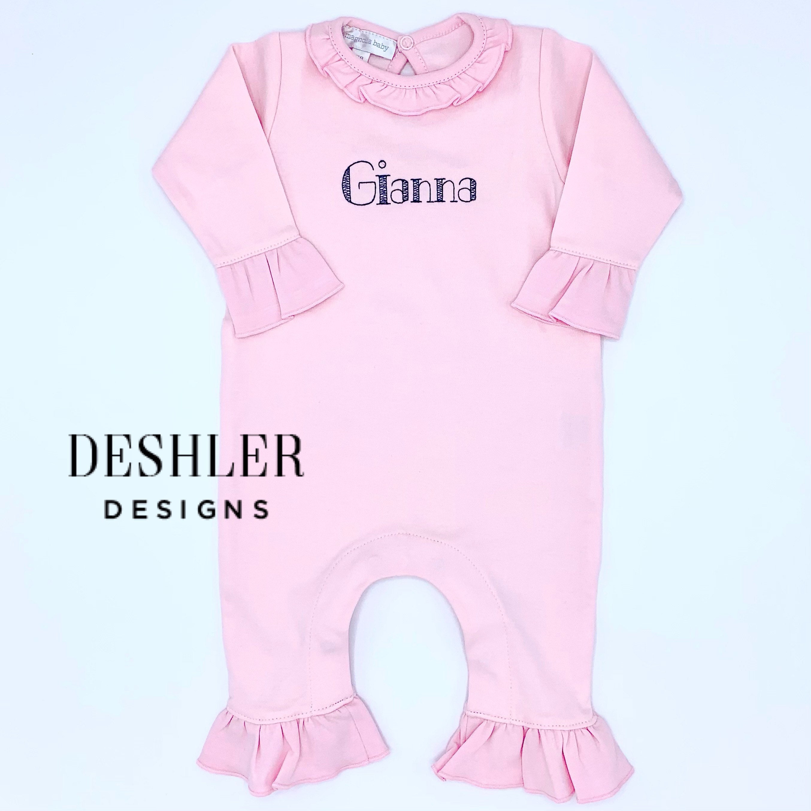 Magnolia Baby Ruffle Romper, Pink and White Ruffle Romper, Pink Ruffle ...