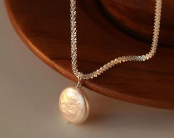 Silver Necklace with Natural Pearl, Real, Pearl Pendent Necklace, Bridal Jewelry, Wedding Necklace, Christmas Necklace, Bridesmaid Gift