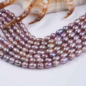 Natural Purple Rice Shape Freshwater Pearls 7 Inch Strand 5-6mm Loose Beads for Jewelry Making Necklaces Bracelets DIY Crafts