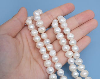 Perlas de patata de agua dulce blancas AA de 8-9 mm, 10 hebras, cuentas naturales cultivadas de alto brillo al por mayor para hacer joyas, collares, novias