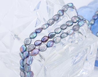 Blue baroque freshwater pearl beads strand, rich peacock luster for jewelry making, natural pearls for necklace, bracelet, earring designs