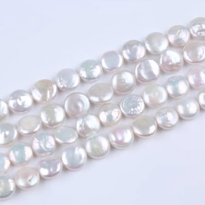 Natural White Freshwater Coin Baroque Pearls 11-12mm| Loose Real Flat Round Beads for DIY Jewelry Making Supplies| Genuine, real pearls