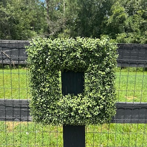 20in UV Outdoor Square Boxwood Wreath, Rectangle Outdoor Protected Wreaths, Boxwood Wreaths with Silk Toile De Jouy  Housewarming Gift