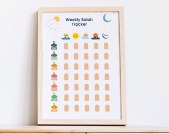 Weekly Salah Tracker for Kids | Islamic Prayer Chart | Salah Process Poster | Muslim Children Printable | A4 A3 PDF Download