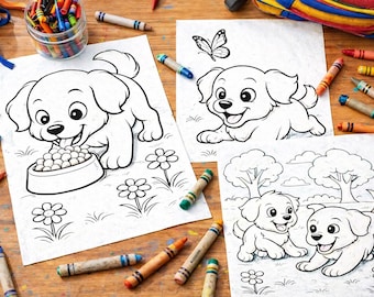 Puppy Coloring Pages for Kids, Dog Printable (Digital Download)