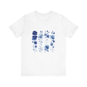 Blue Wildflower Print Tee, Floral Graphic T-Shirt, Botanical Shirt, Garden Lover Gift, Nature Tee, Flower Design Top