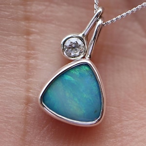 Australian Opal Pendant: 925 Silver, Moissanite Necklace, October Birthstone