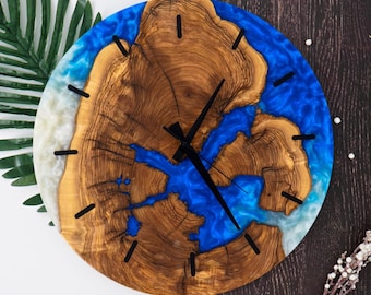 Custom Resin Wall Clock, Epoxy Wall Clock, Olive Wood Clock, Large Wall Clock, Oversized Wall Clock, Housewarming Gifts, Modern Wall Clock