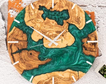 Epoxy Wall Clock, Olive Wood Clock, Resin Wall Clock, Home Decoration, Large Wall Clock, Unique Gift for her, Mother's Day Gift