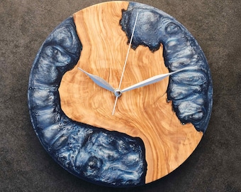 Custom & Epoxy Olive Wood Wall Clock, Resin Wall Clock, Home and Living, Large Wall Clock, Housewarming Gift, Mother's Day Gift