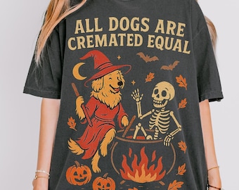 Halloweenhond PNG, Alle honden zijn gelijk geschapen PNG, Golden Retriever heks sublimatie, Grappig T-shirtontwerp voor hondenliefhebbers