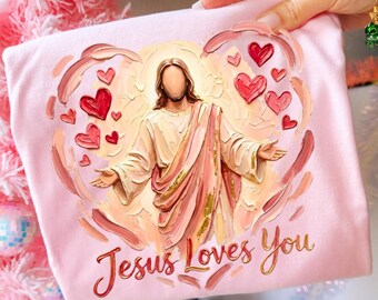Christian Valentine PNG, Jesus Loves You Bible verse, Brushstroke Heart Illustration Art Coquette Design