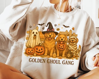 Retro Halloween Golden Retriever PNG: Ghoul Gang Clipart (digitale download)