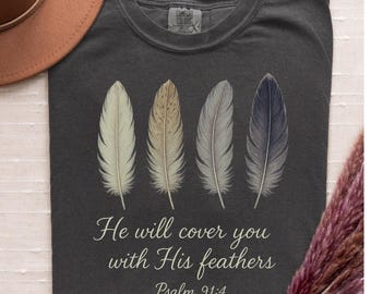 Psalm 91:4 veren, png | Hij zal je bedekken met zijn veren | Christelijk T-shirtontwerp | Sublimatie van bijbelteksten | Religieus citaat, png