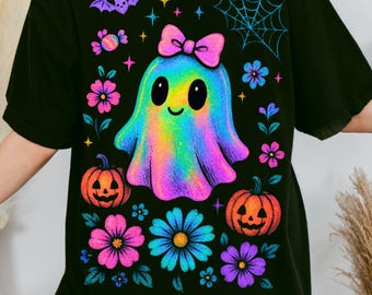Retro Halloween Ghost PNG: Rainbow Clipart for Shirt Design (Digital Download