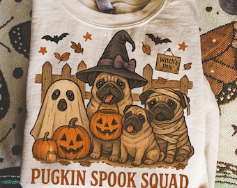 Retro Pug Halloween PNG: Spooky Pugkin Squad Clipart (Digitale download)