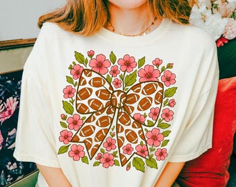 Football Mom Shirt PNG: Retro Coquette Bow Flowers Design (Digital Download)