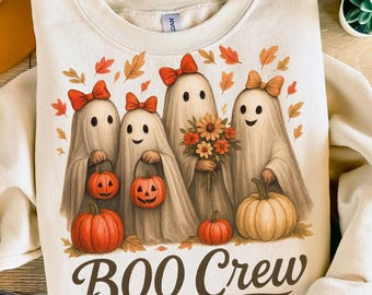 Halloween Ghost PNG: Retro Halloween Clipart, Boo Crew Design (Digital Download)
