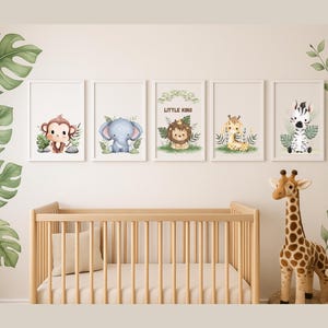 Safari Jungle Nursery Wall Art – Baby Animal Prints Set of 5, Digital Download – Little King Lion – Gender Neutral Baby Room Decor, nursery
