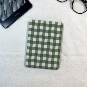 Étui simple pour Kindle en vichy vert avec dragonne Kobo Cover, pochette personnalisée pour Kindle et Kobo tous les modèles, veille/réveil automatique