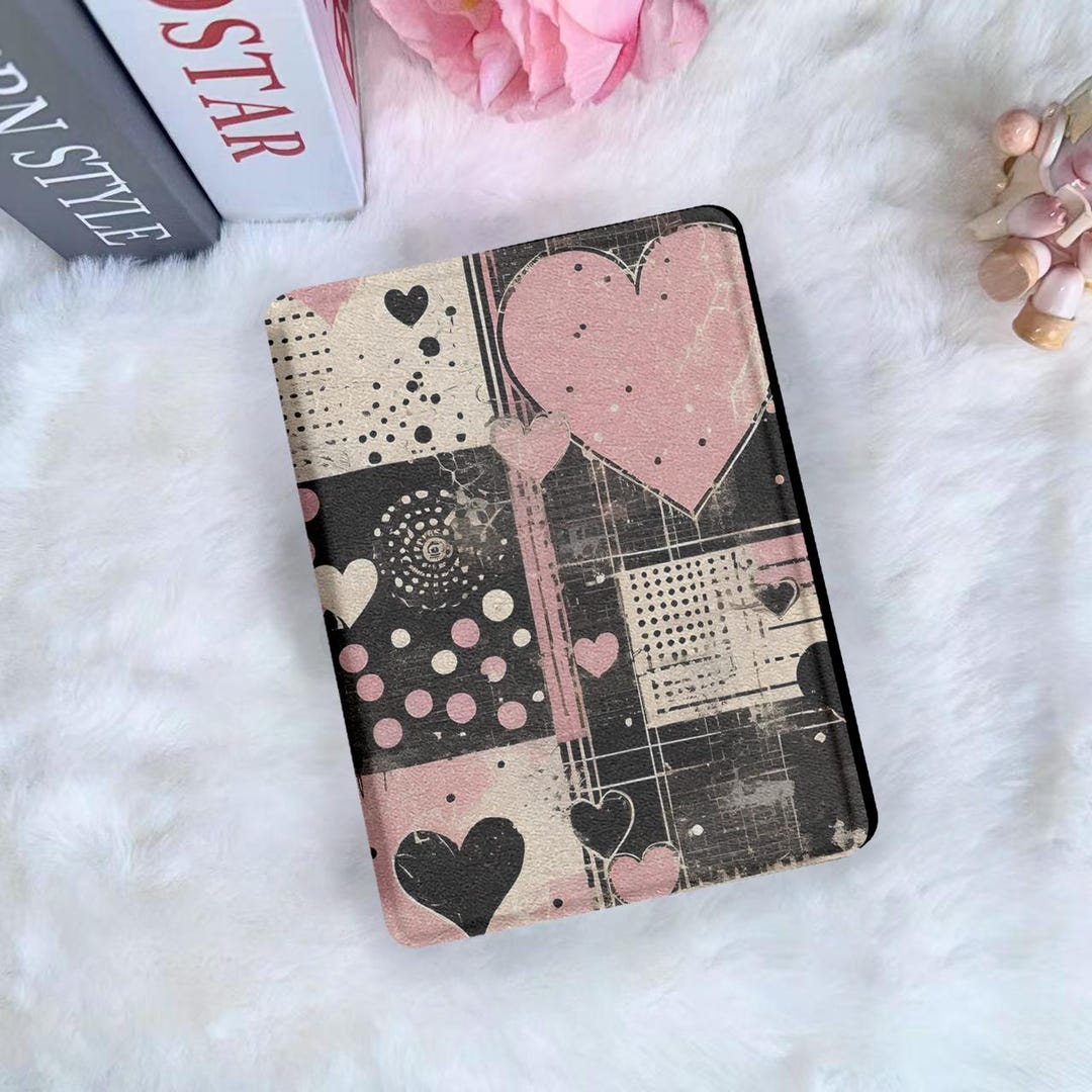 Abstract Black and Pink Heart Polka Dots Kindle & Kobo Case Clear Back ...