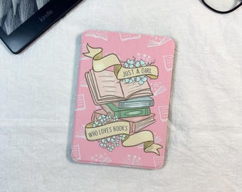 Pink Floral Book Detachable Magnetic Kindle Case Removable Front Cover Kobo Cas, Clear Kindle Cover With Strap Cute Aesthetic E-Reader Case