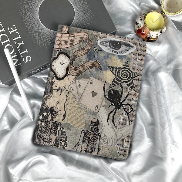 Gothic Skeleton Spider iPad Case: Dark Style 2025 New iPad Cover, iPad Mini/Air/Pro Case With Pen Slot 11" iPad Air M3 Clear Back Flip Case