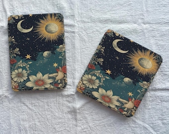 Celestial Starry Night Floral Kindle & Kobo Case with Hand Strap Sun And Moon Cover For 7" Kobo Libra/6.8" Kindle Paperwhite Gift For Her