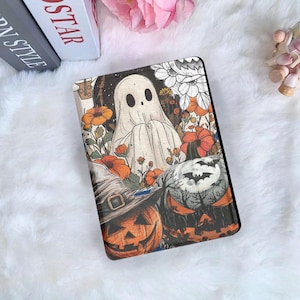 Vintage Ghost In The Flower Pumpkins Kindle & Kobo Case Soft Cover For 6&quot; New Kindle 2024 Personalization Gift For Her Halloween Gifts