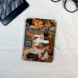 Vintage höstkollage genomskinligt Kindle-skal med rem, magnetiskt avtagbart e-läsarfodral, höstskal till Kobo, Kobo Clara-skal, presenter för bokälskare
