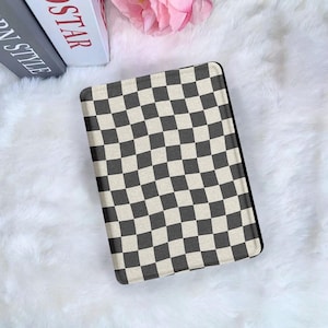 Retro Schwarz Weiß Gewellt Karo-Muster Kobo Clara Fall klare Rückseite Fall mit Riemen Magnet Kindle Paperwhite Hülle Abnehmbarer Deckel