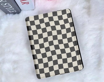Retro Black And White Wavy Checkered Pattern Kobo Clara Case Clear Back Case With Strap Magnetic Kindle Paperwhite Case Detachable Cover
