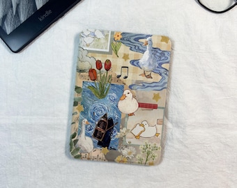 Whimsical Duck Pastel Goose Kindle Case, Auto Wake/Sleep Kobo Cover, Magnetic Detachable E-reader Case, Vintage Gifts For Book Lover