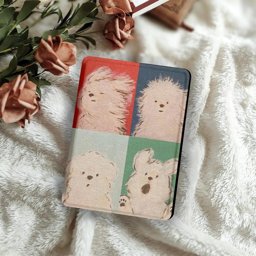 Cute Fluffy Dog Kindle Case With Hand Strap Auto Sleep Protective Cover ...