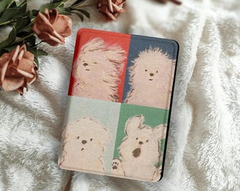 Cute Fluffy Dog Kindle Case With Hand Strap Auto Sleep Protective Cover for 2024 Kindle Paperwhite 12th Gen, 6" Kobo Clara Colour Case