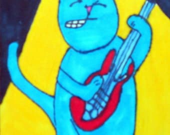 ACEO - Guitar Meow-  Limited Edition Fine Art Print