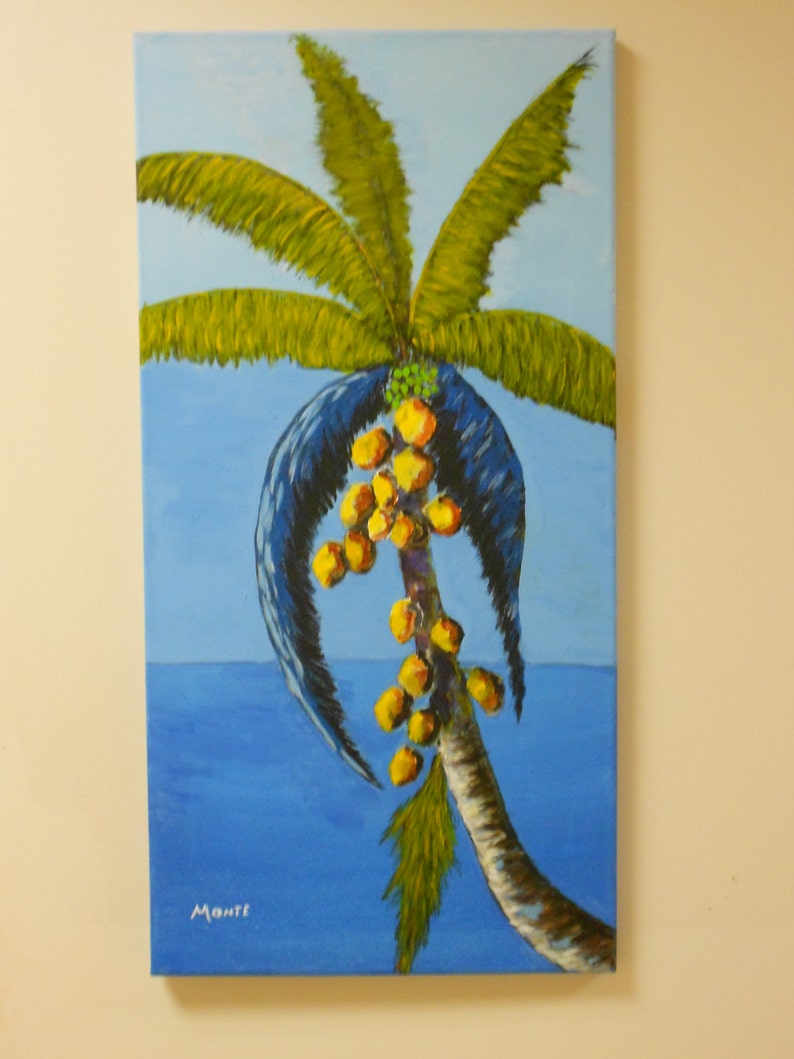 Landscape Contemporary Impressionism Canvas 12 x 24 Original Painting/ Acrylic Titled Lonely Palm. OOAK image 1