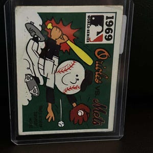 Carta da collezione di baseball con retro nero Fleer World Series del 1971, Orioles e Mets 67 del 1969