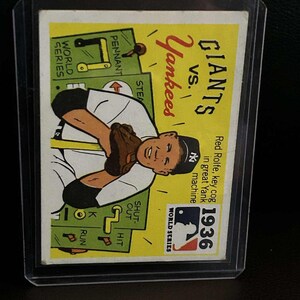 Carta da collezione di baseball con retro nero Fleer delle World Series del 1971 degli Yankees, Giants [Red Rolfe] 34/