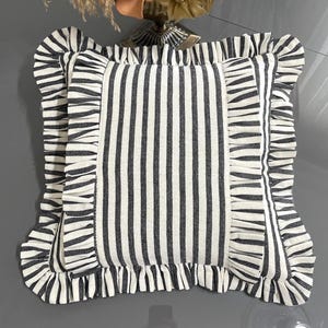 Frill Linen Striped Pillow Cover - Different Color Options With Frill Edges