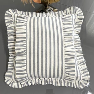 Frill Linen Striped Pillow Cover - Different Color Options With Frill Edges