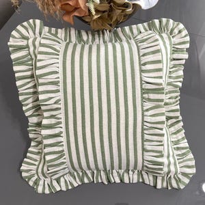 Frill Linen Striped Pillow Cover - Different Color Options With Frill Edges