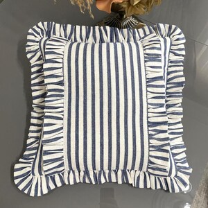 Frill Linen Striped Pillow Cover - Different Color Options With Frill Edges