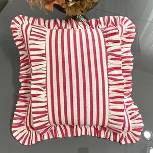 Frill Linen Striped Pillow Cover - Different Color Options With Frill Edges
