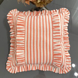 Frill Linen Striped Pillow Cover - Different Color Options With Frill Edges