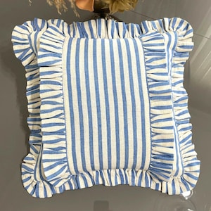Frill Linen Striped Pillow Cover - Different Color Options With Frill Edges